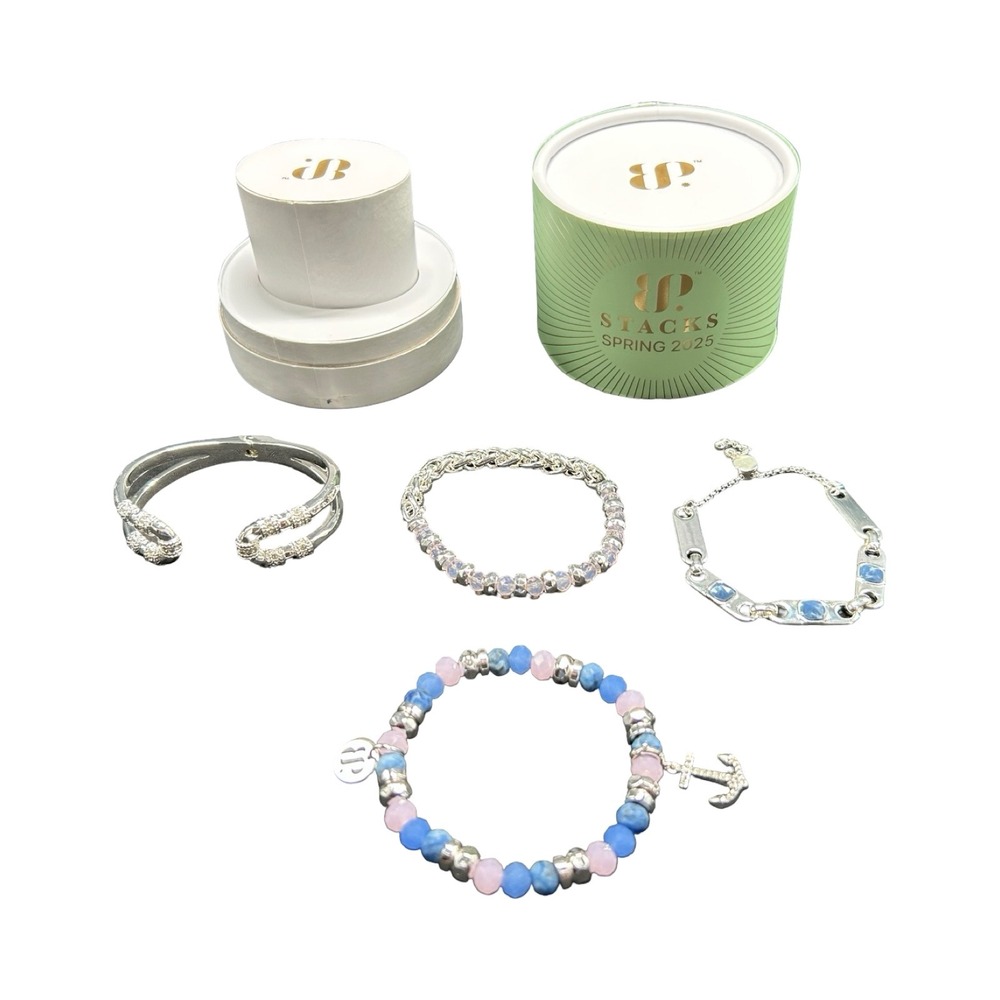 Bomb Party Anchored In Love Stack Spring 2025 Silver Bracelet Set ST33901